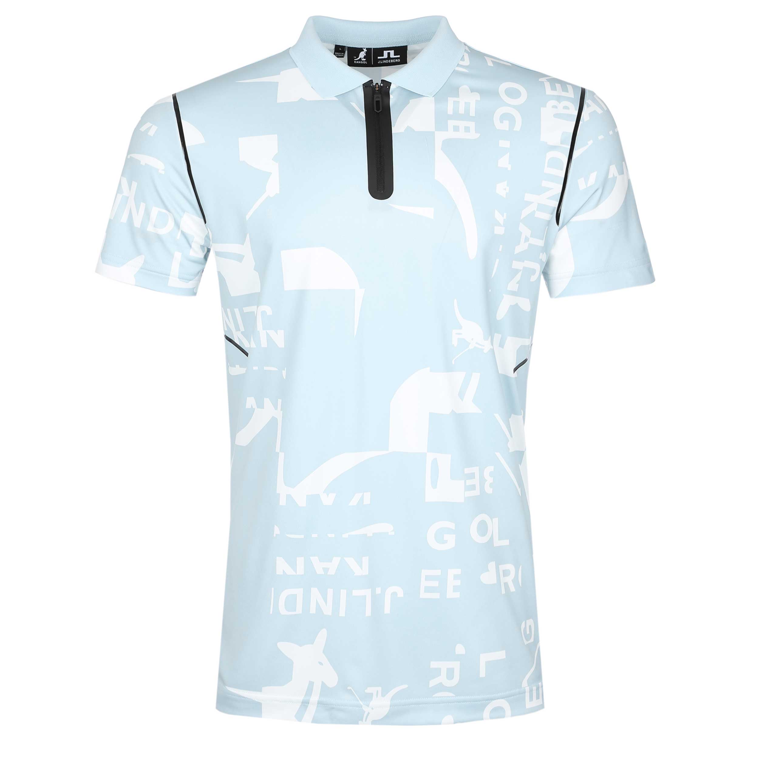 J.Lindeberg Miro Print Polo Shirt in Kangol WinterSky White J.Lindeberg Miro Print Polo Shirt in Kangol WinterSky White