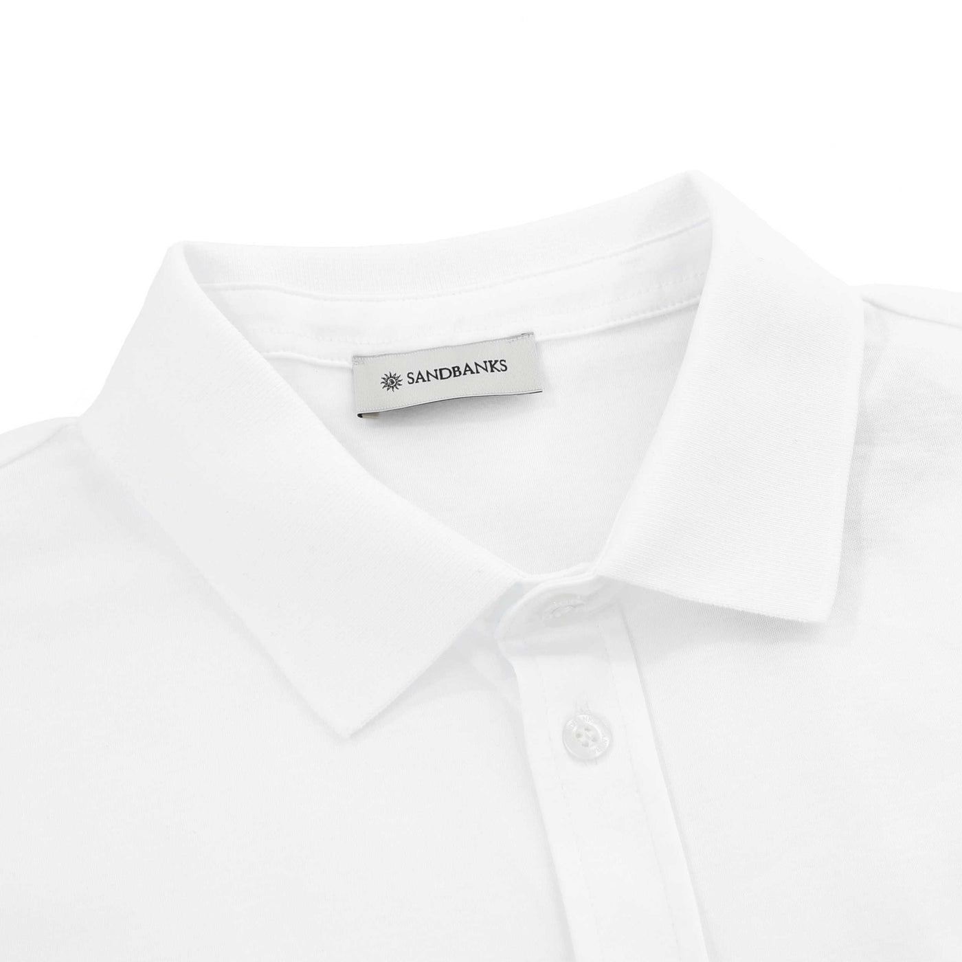 Sandbanks Interlock Full Button Polo Shirt in White Collar