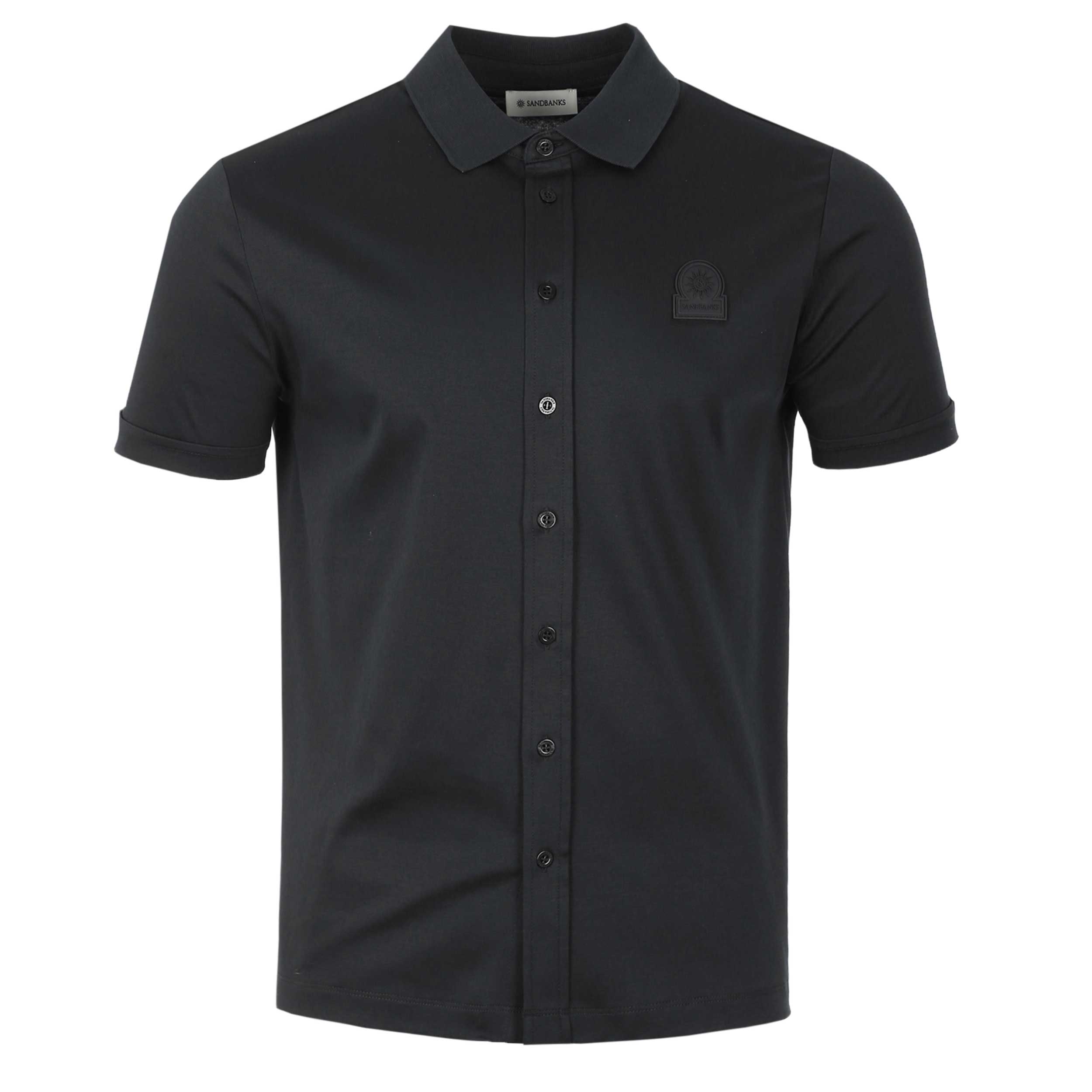 Sandbanks Interlock Full button Polo Shirt in Black