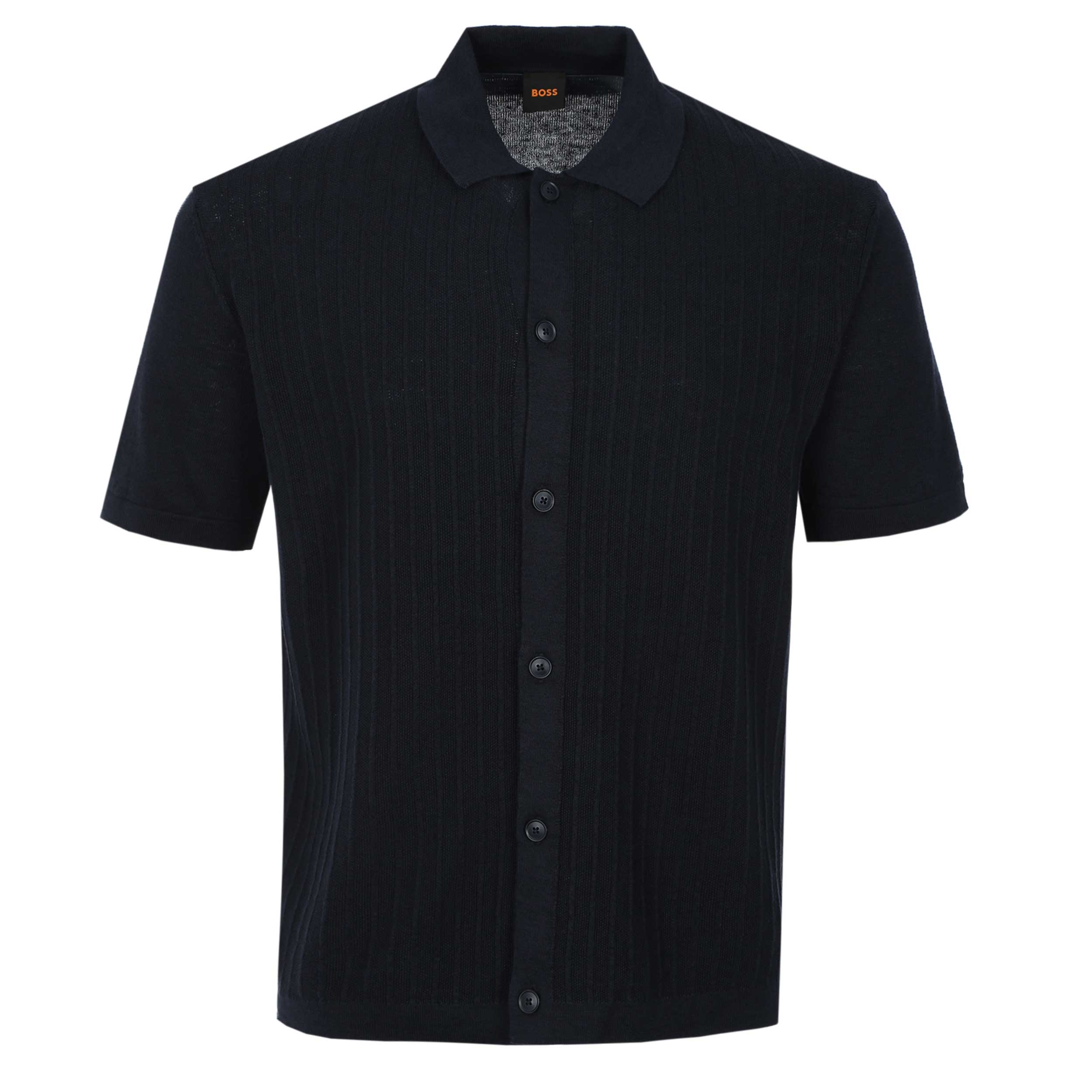 BOSS Amicino Knitted SS Shirt in Dark Blue