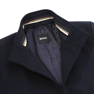 BOSS H Hyde SU 254 Overcoat in Dark Blue collar