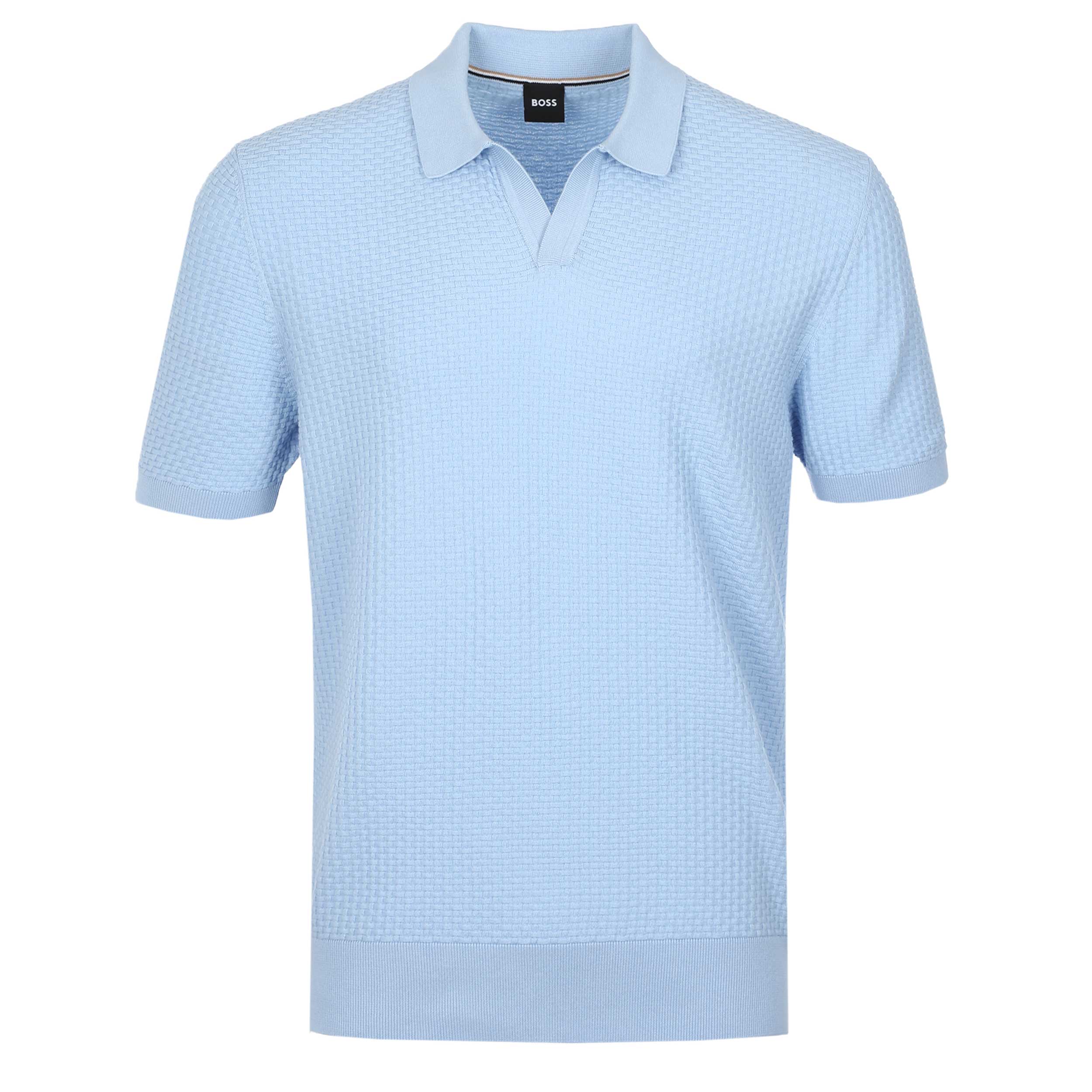 BOSS H Natalo Knitted Polo in Light Pastel Blue