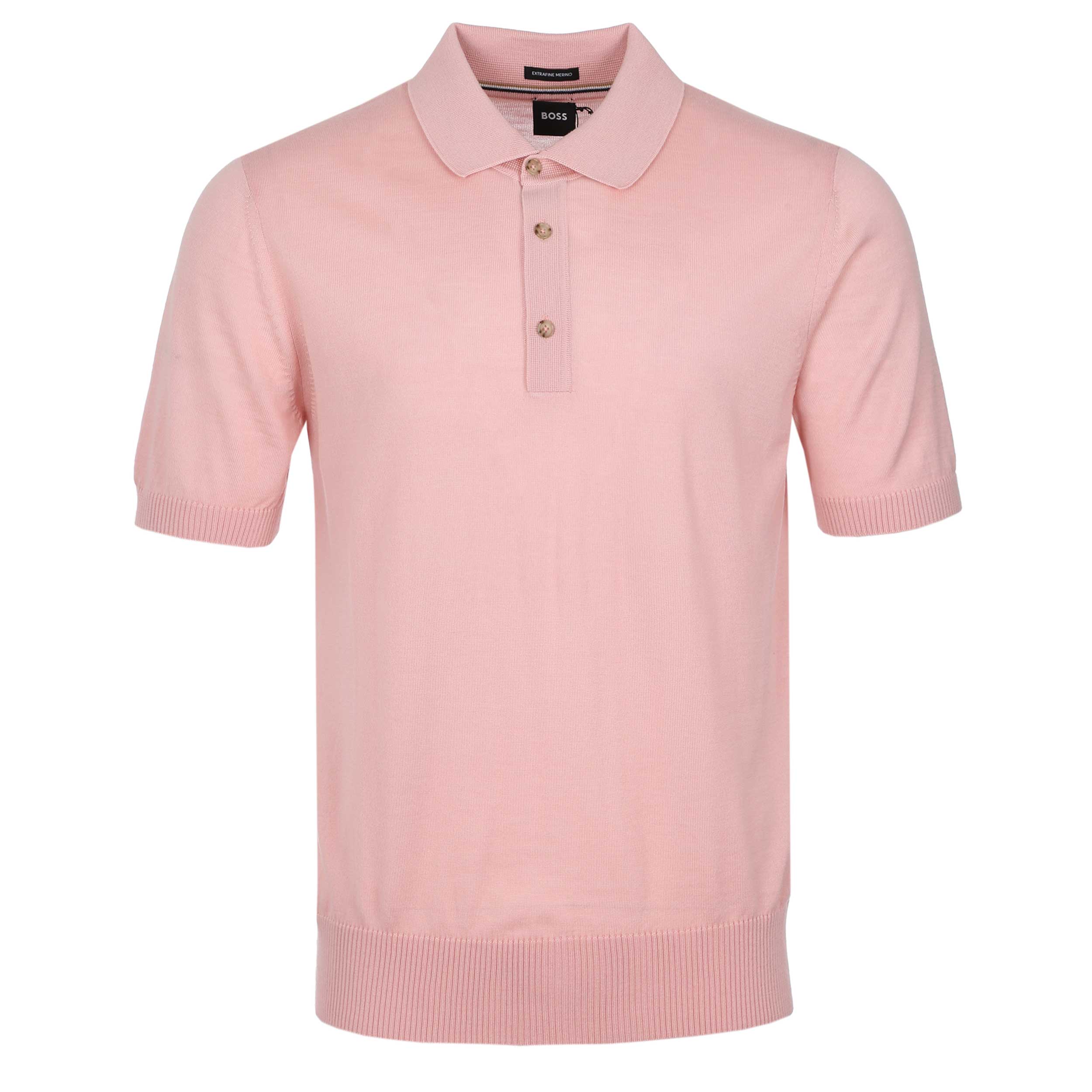 BOSS H Nolano Knitted Polo in Light Pastel Pink