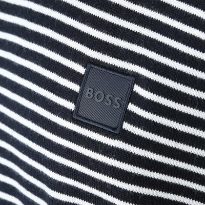 BOSS Kanache Knitted T-Shirt in Dark Blue Stripe Logo