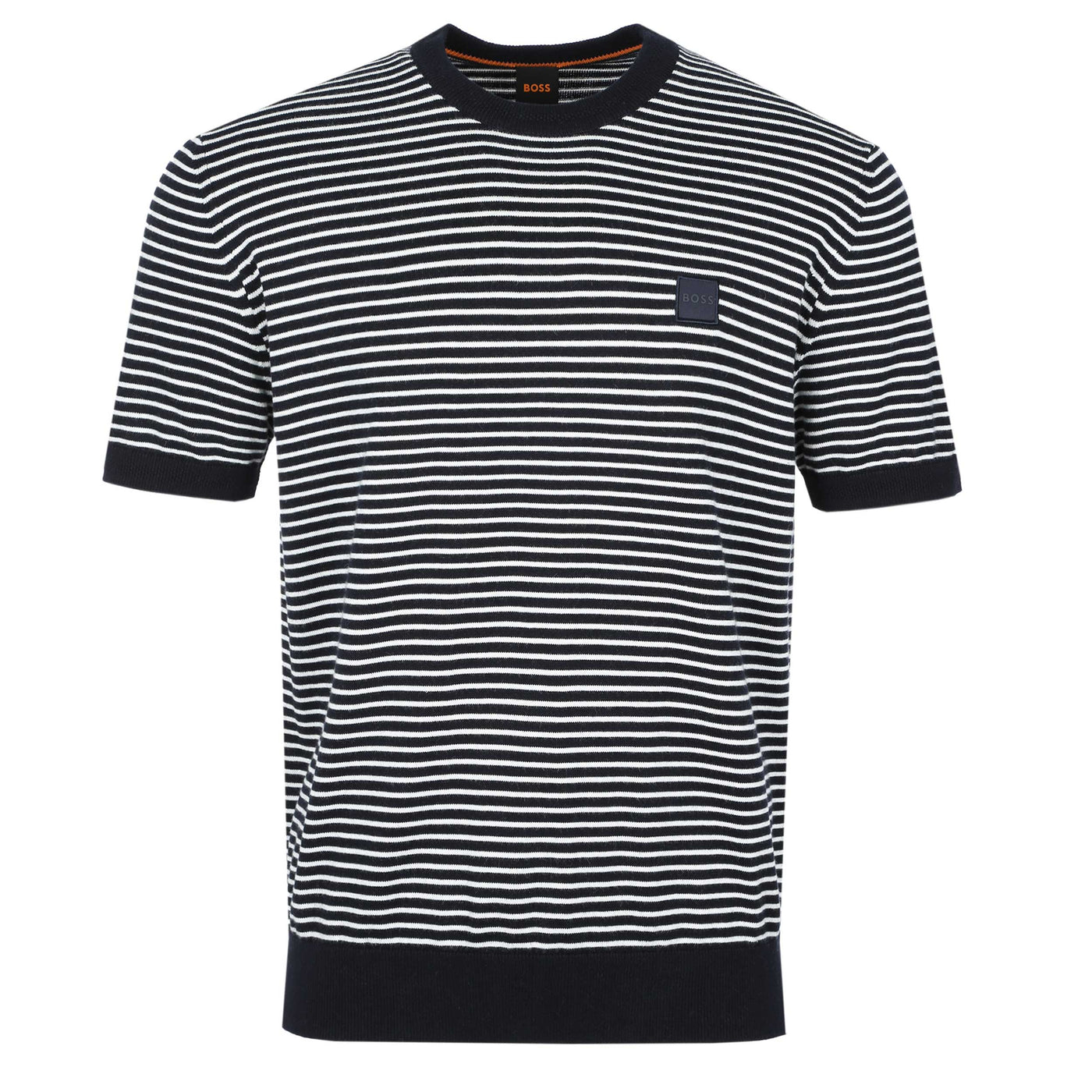BOSS Kanache Knitted T-Shirt in Dark Blue Stripe