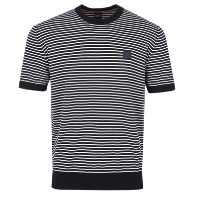 BOSS Kanache Knitted T-Shirt in Dark Blue Stripe