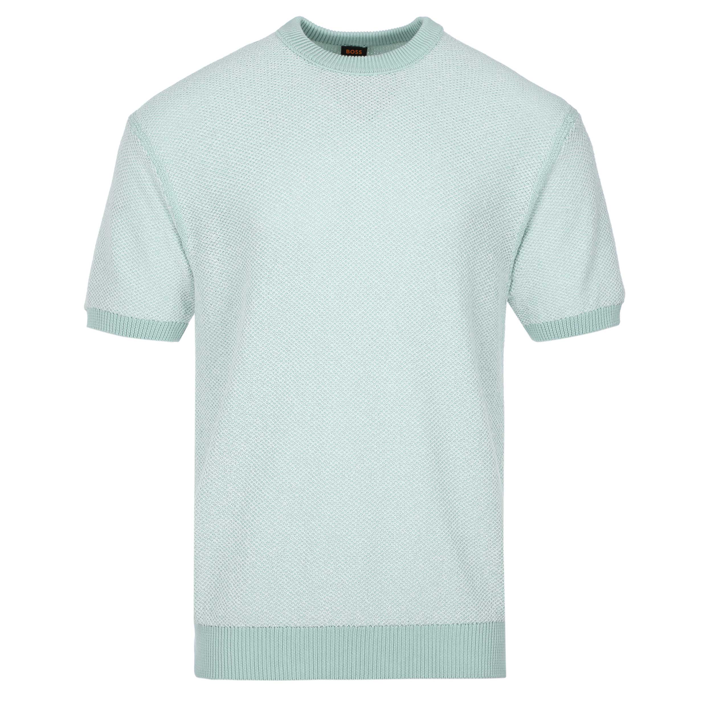 BOSS Kantonio Knitted T-Shirt in Turquoise Aqua