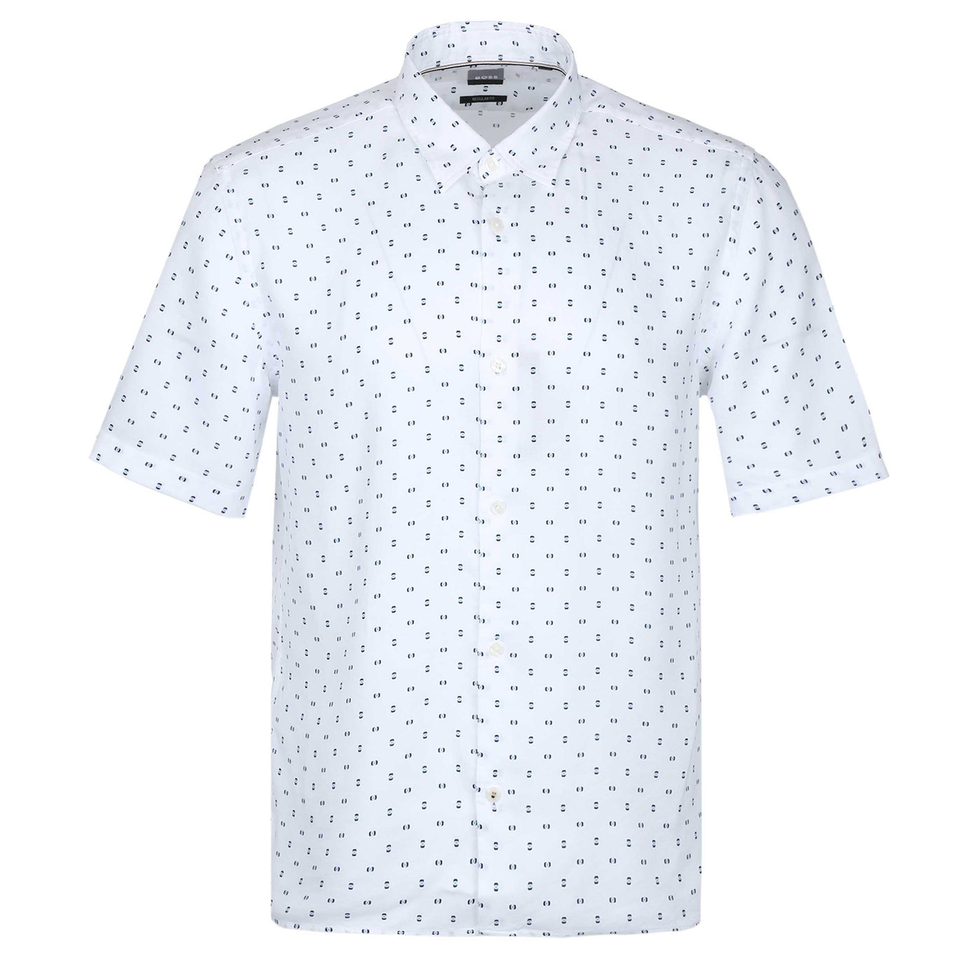 BOSS Leno F Short Sleeve Shirt in White & Dark Blue