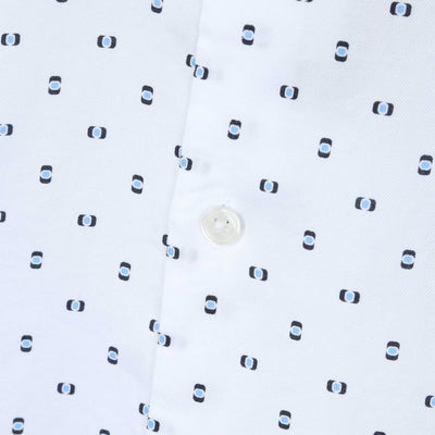 BOSS Leno F Short Sleeve Shirt in White & Dark Blue Print