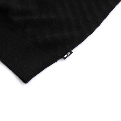BOSS Padori Long Sleeve Knitted Polo Shirt in Black Logo Tab