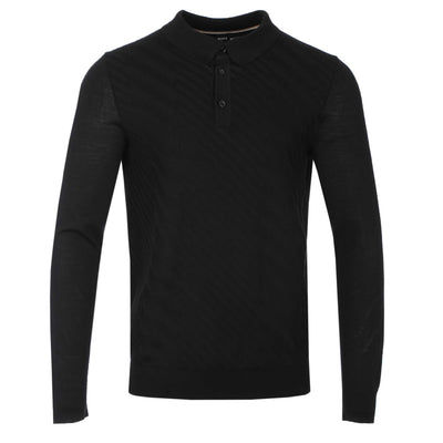 BOSS Padori Long Sleeve Knitted Polo Shirt in Black