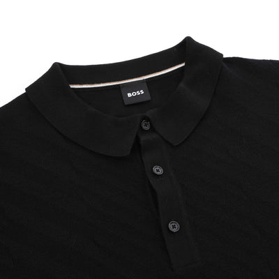 BOSS Padori Long Sleeve Knitted Polo Shirt in Black Placket