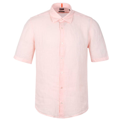 BOSS Rash 2 Short Sleeve Linen Shirt in Pink