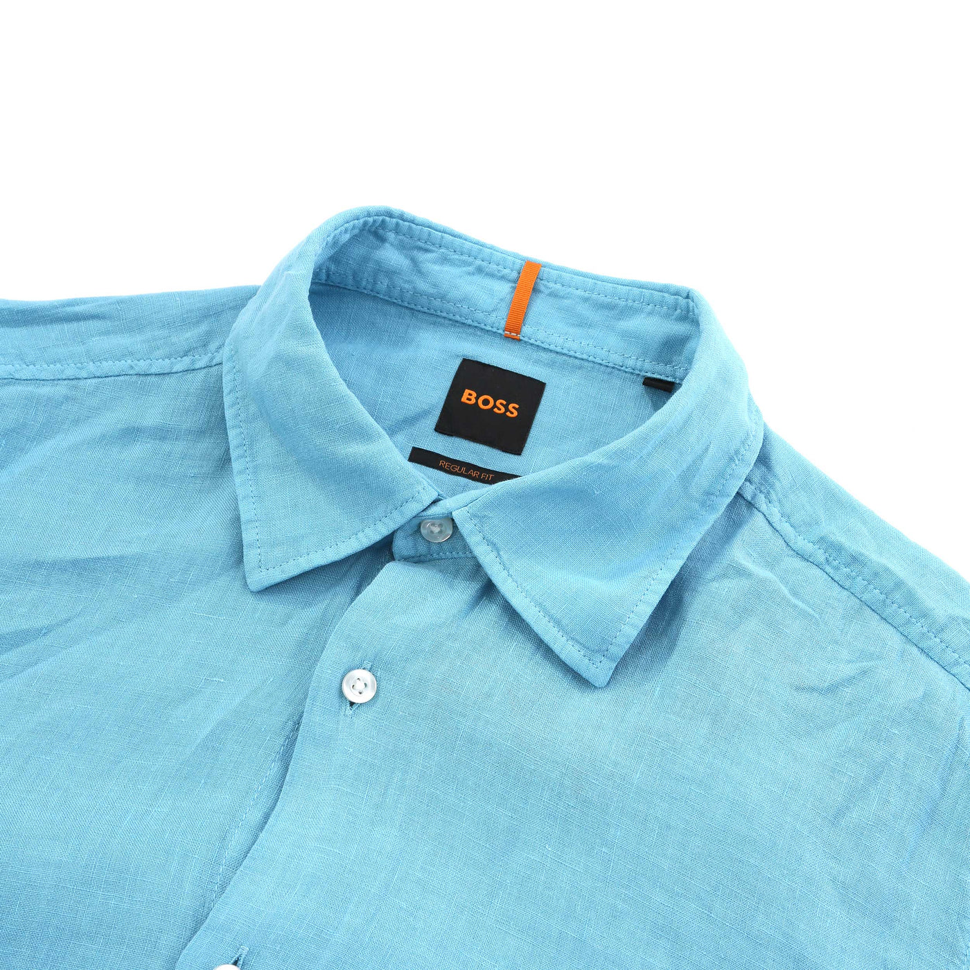 BOSS Rash 2 Short Sleeve Linen Shirt in Teal Collar