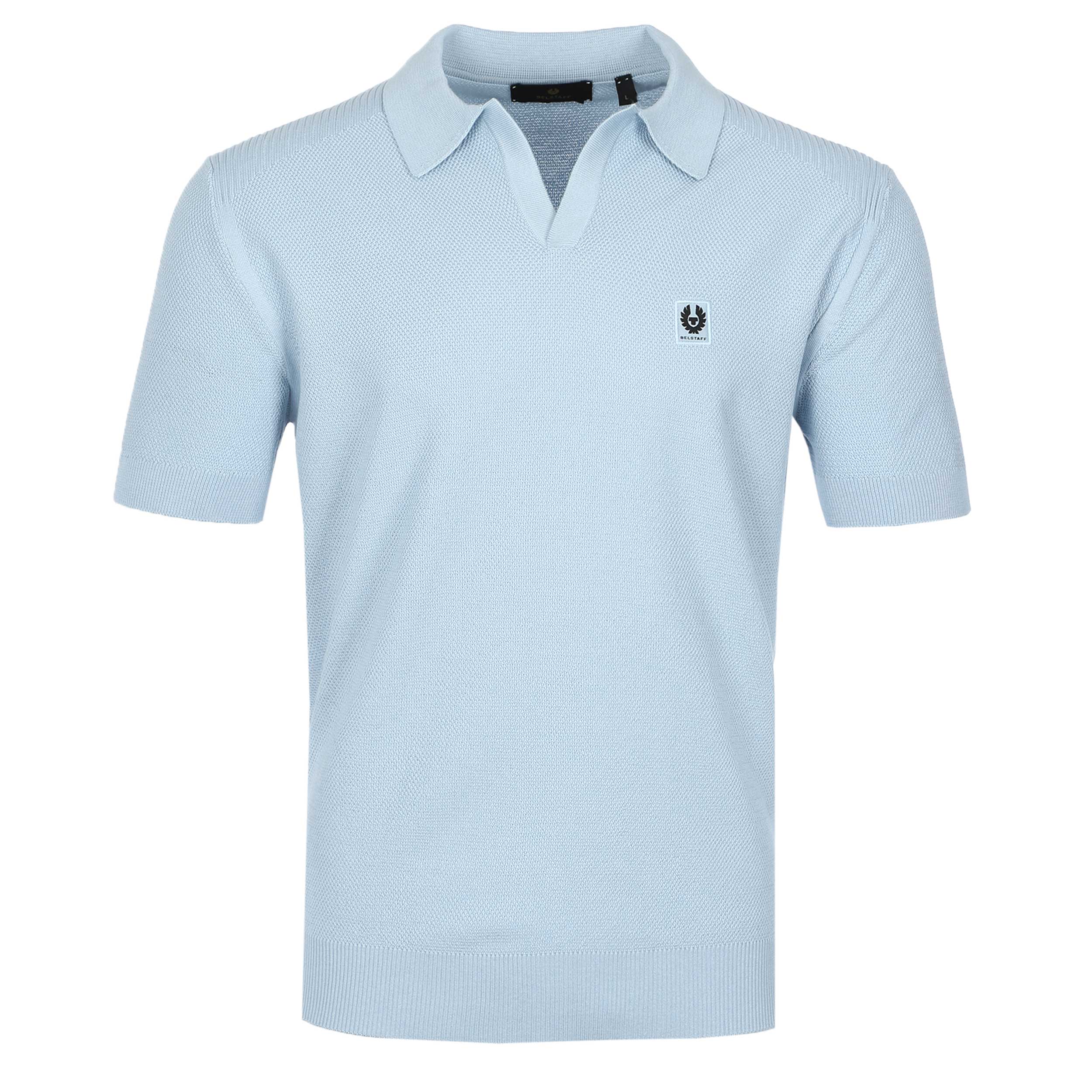 Belstaff Coast Knitted Polo Shirt in Sky Blue
