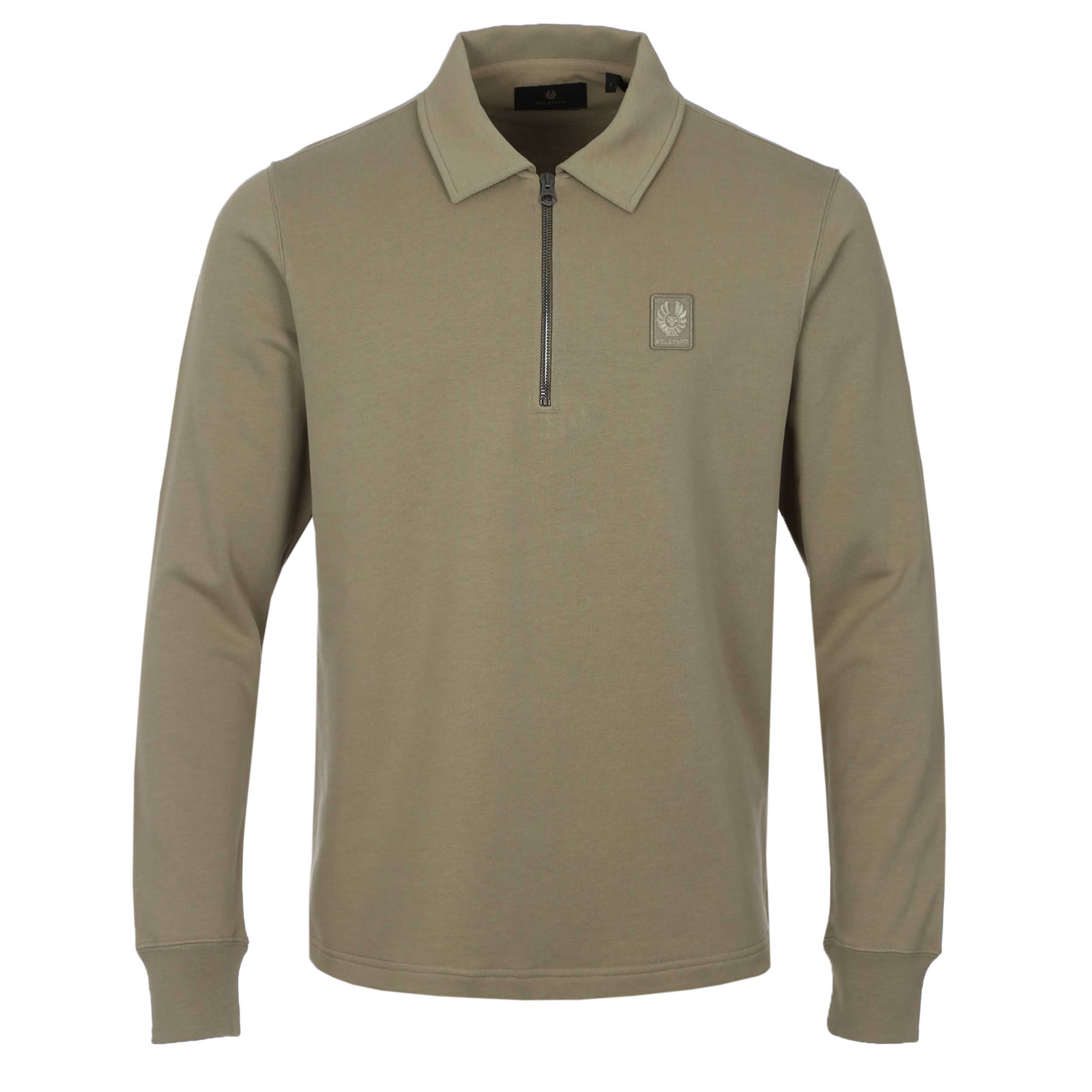 Belstaff Curator Collared Sweat Top in Fatigue Green
