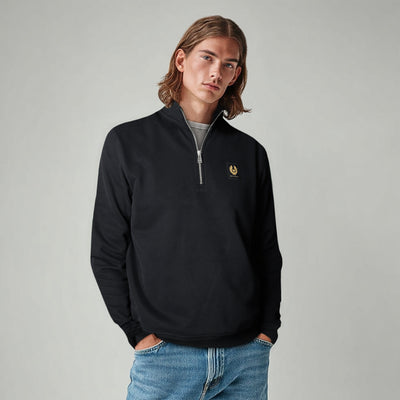 Belstaff Quarter Zip Sweat Top in Black Model