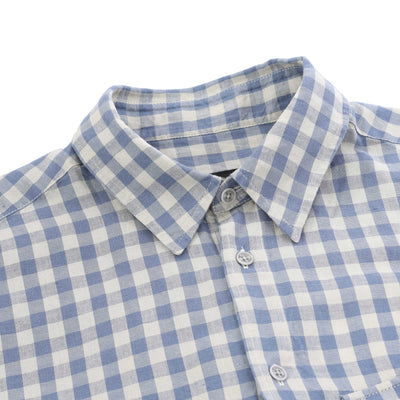 Belstaff Scale Linen Shirt in Blue Flint & Stone Beige Collar