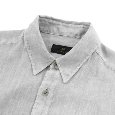 Belstaff Scale Linen Shirt in Cloud Grey Collar