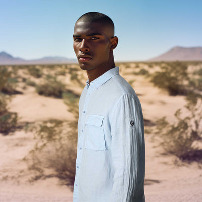 Belstaff Scale Linen Shirt in Sky Blue Moel