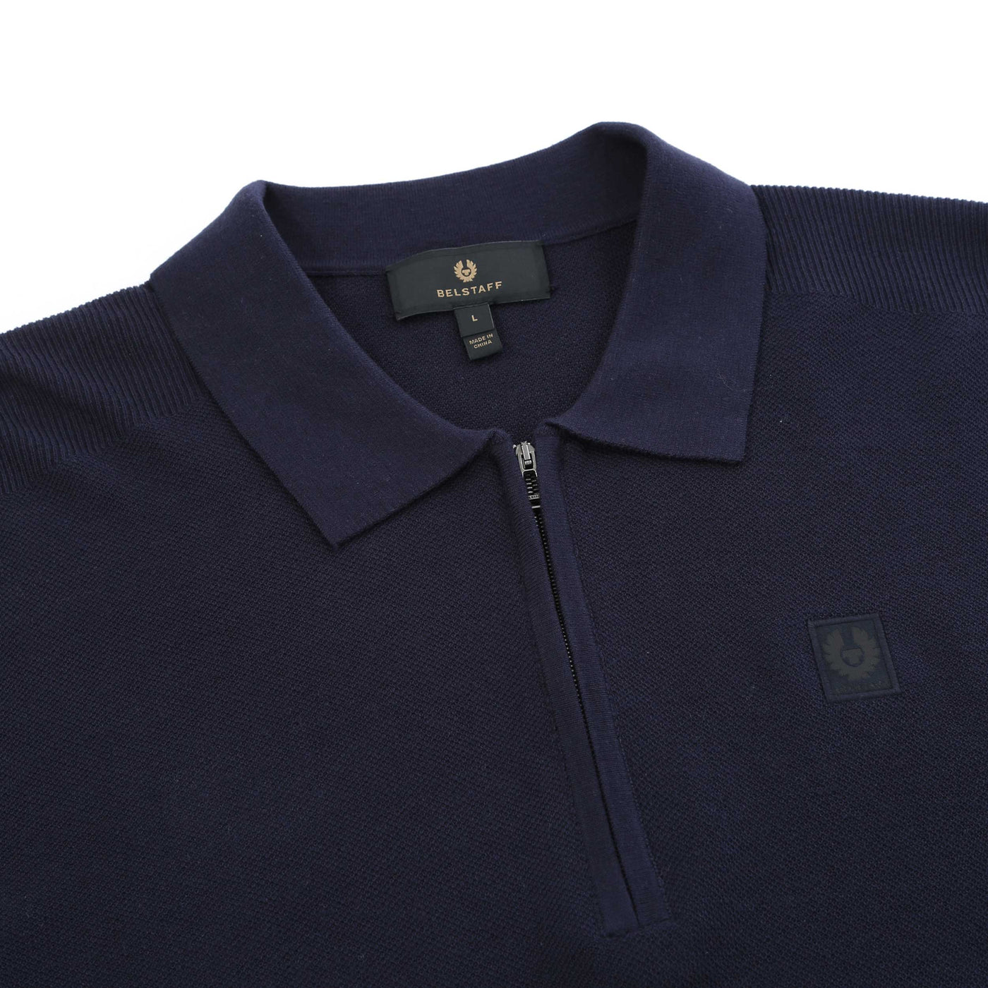 Belstaff Drift Knitted Polo in Dark Ink Collar