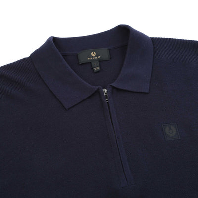 Belstaff Drift Knitted Polo in Dark Ink Collar