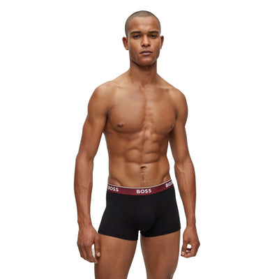 BOSS Trunk 3P Power Underwear in Black with red waistband