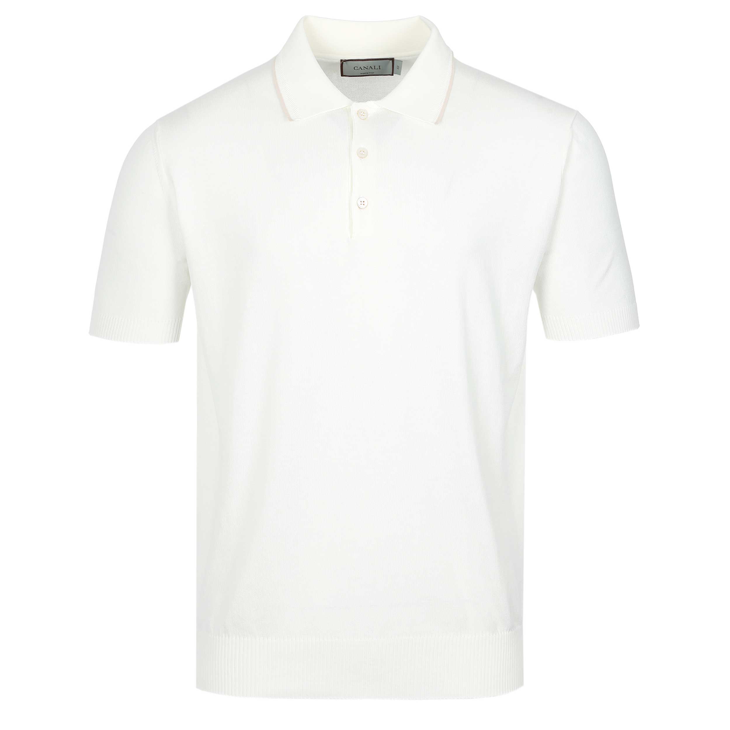 Canali 3 Button Knitted Polo Shirt in White