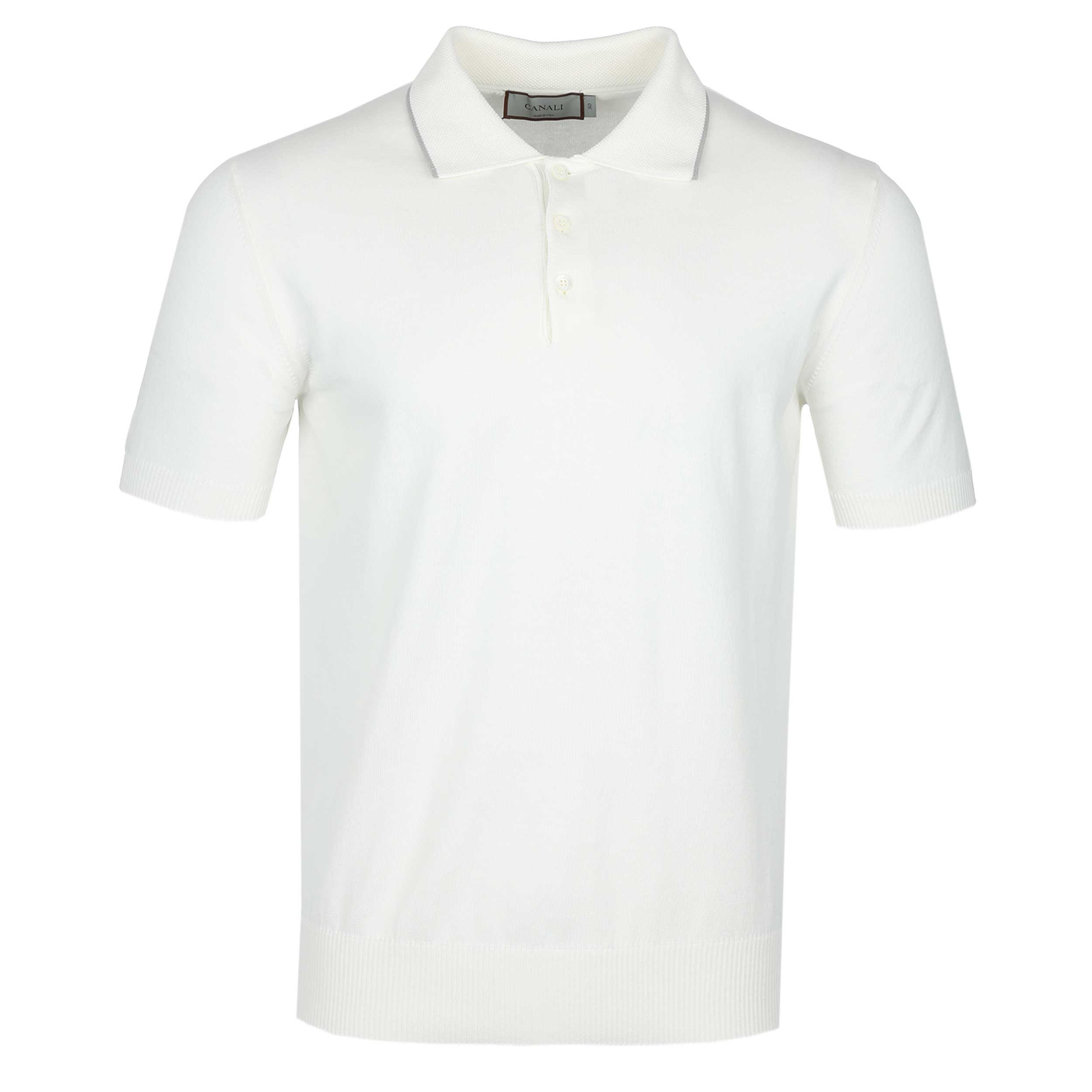Canali Knitted 3 Button Polo Shirt in Off White