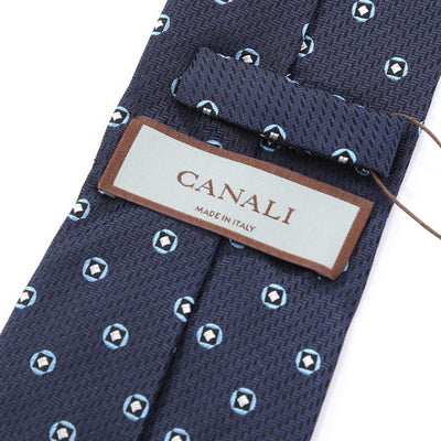 Canali Large Navy Blue Dot Tie Tag