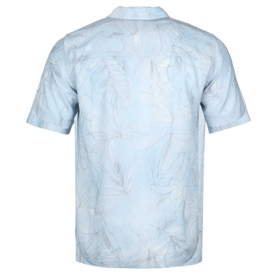 Canali Leaf Print Short Sleeve Shirt in Sky Blue Back