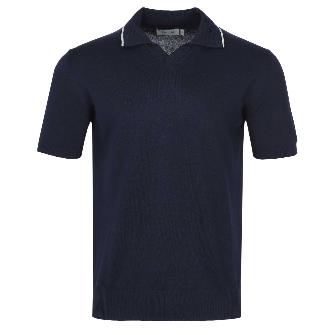Canali Skipper Collar Knitted Polo in Navy
