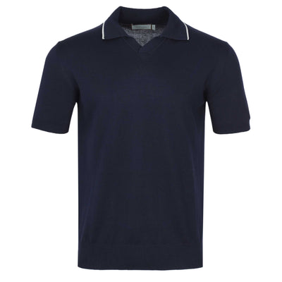 Canali Skipper Collar Knitted Polo in Navy