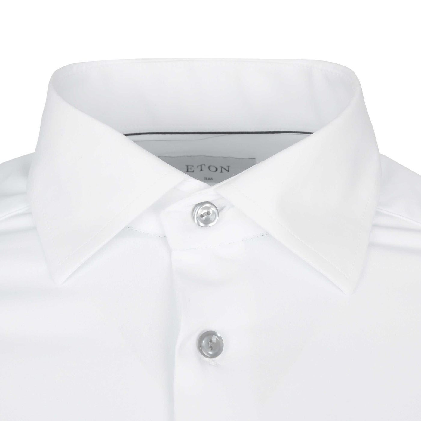 Eton Slim Fit 4 Way Stretch Shirt in White & Silver Buttons Collar