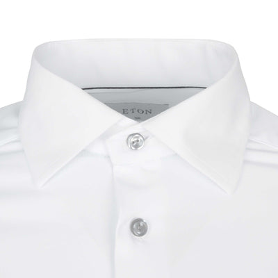 Eton Slim Fit 4 Way Stretch Shirt in White & Silver Buttons Collar