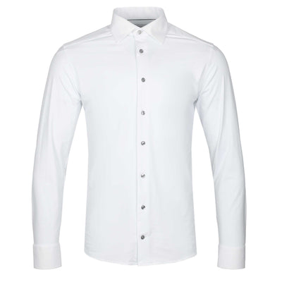 Eton Slim Fit 4 Way Stretch Shirt in White & Silver Buttons