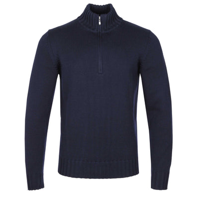 Filippo De Laurentiis Merino Quarter Zip Knitwear in Navy