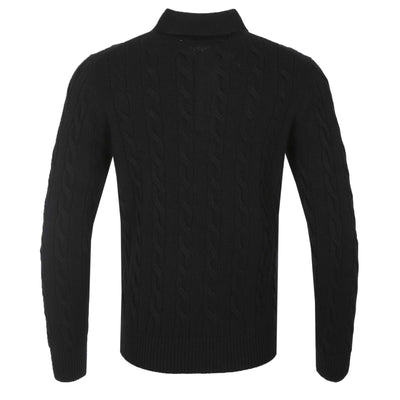 Gran Sasso 3 Button Cable Knitwear in Black Back