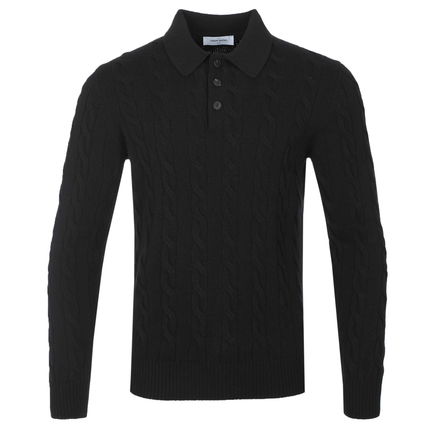 Gran Sasso 3 Button Cable Knitwear in Black