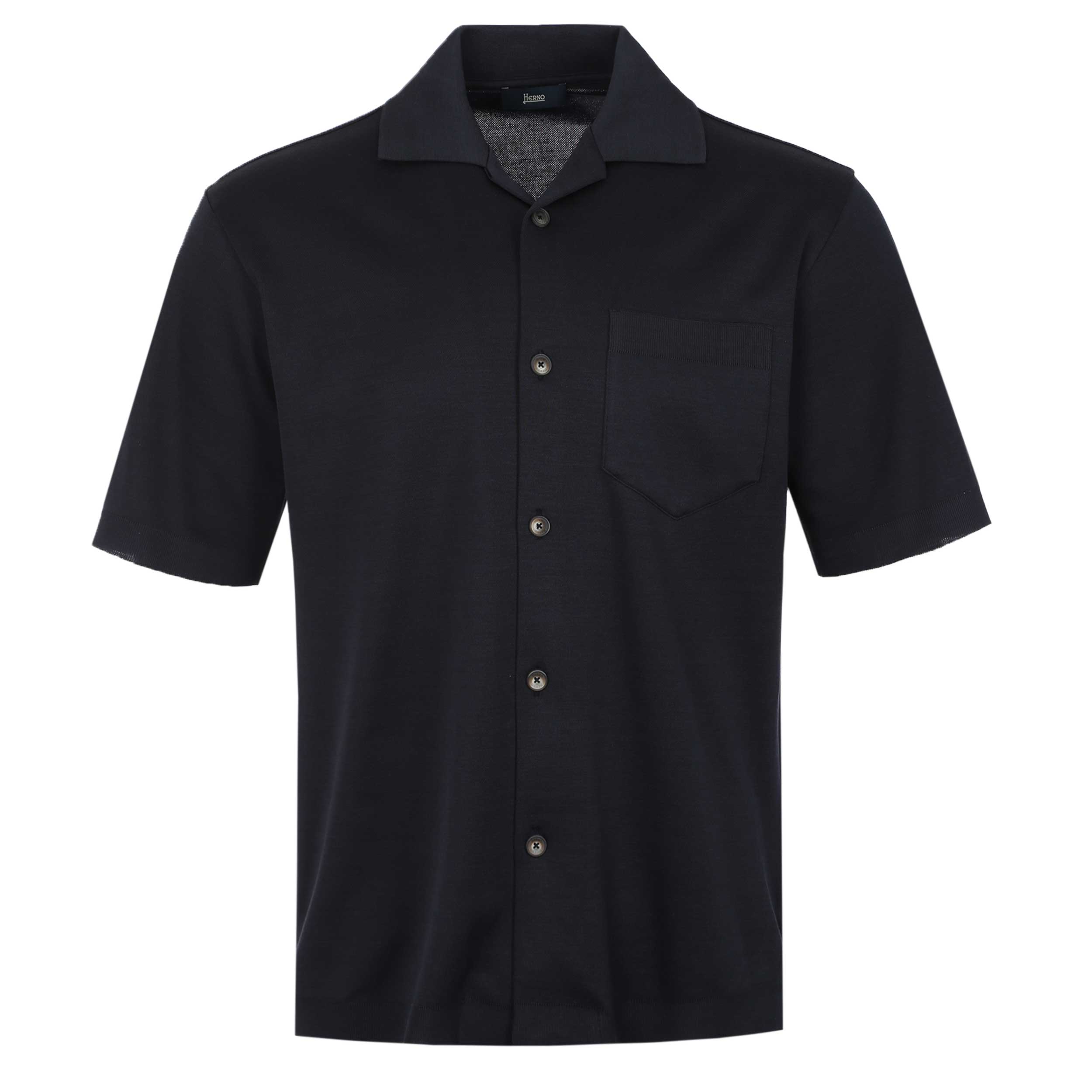 Herno Button Thru Stretch Shirt in Navy