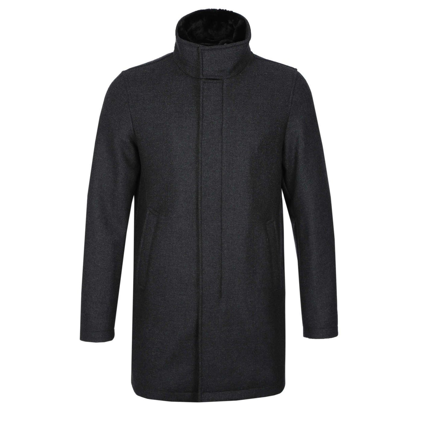 Herno Cappotto Con Collo Ecopelliccia Jacket in Anthracite