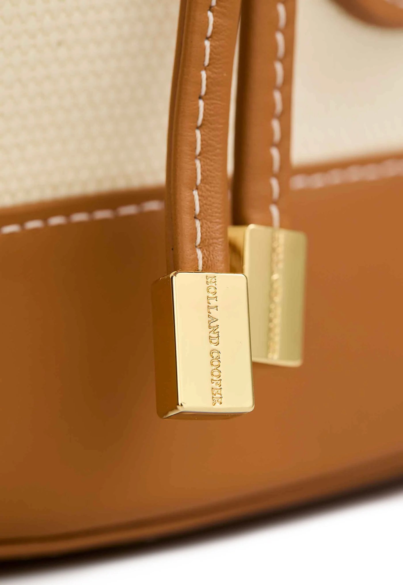 Holland Cooper Amalfi Bucket Bag in Tan Canvas Detail