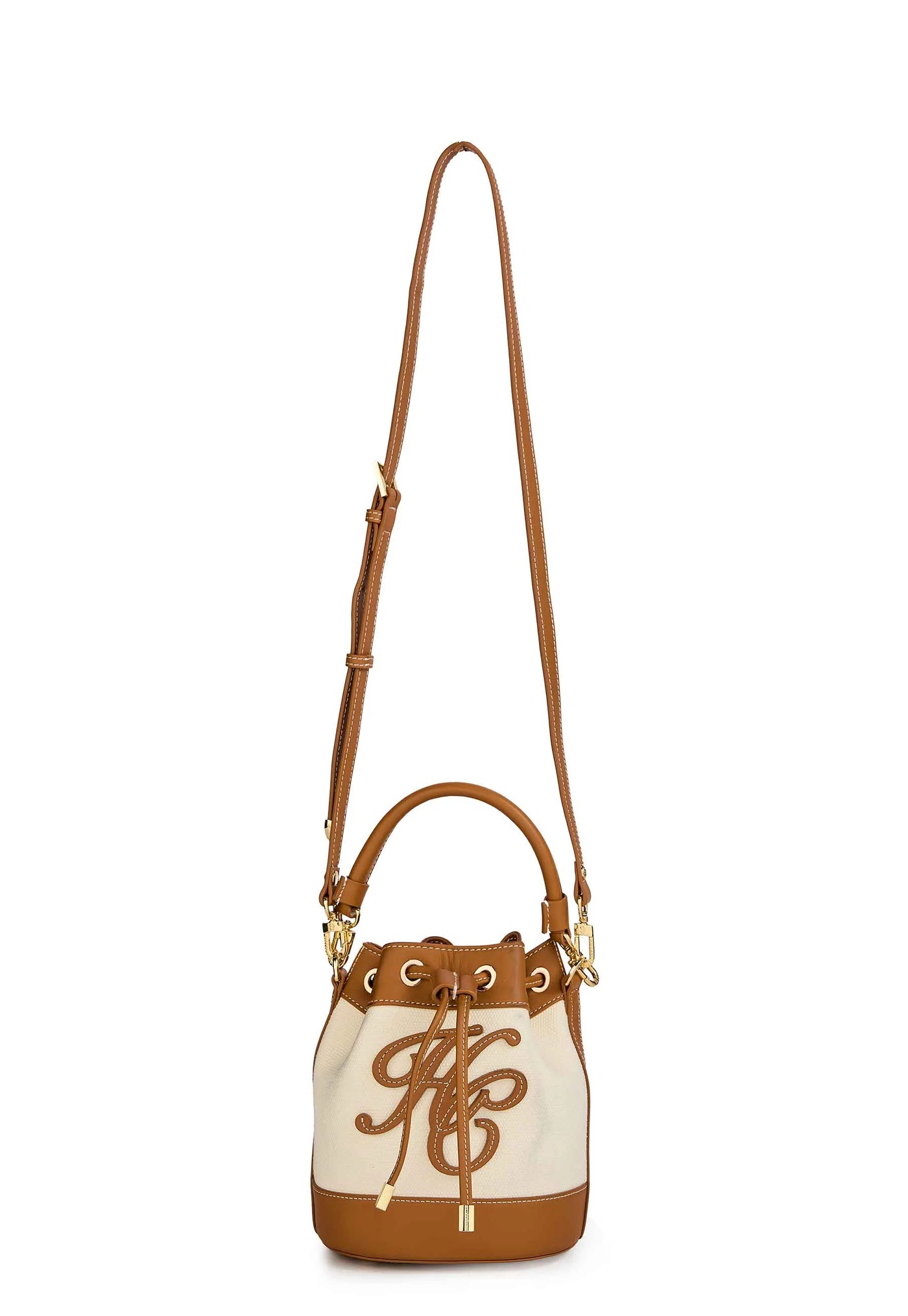 Holland Cooper Amalfi Bucket Bag in Tan Canvas Front Strap