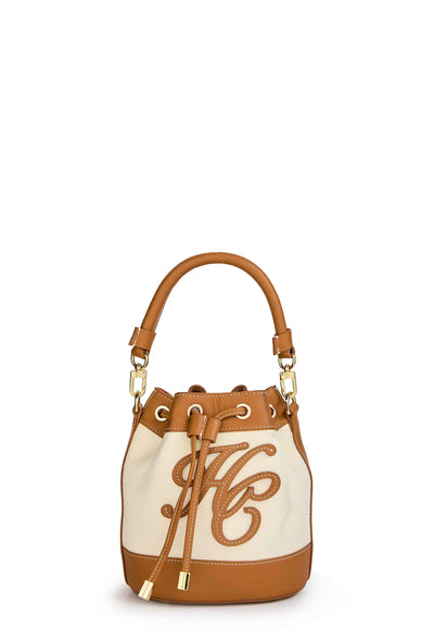 Holland Cooper Amalfi Bucket Bag in Tan Canvas Front