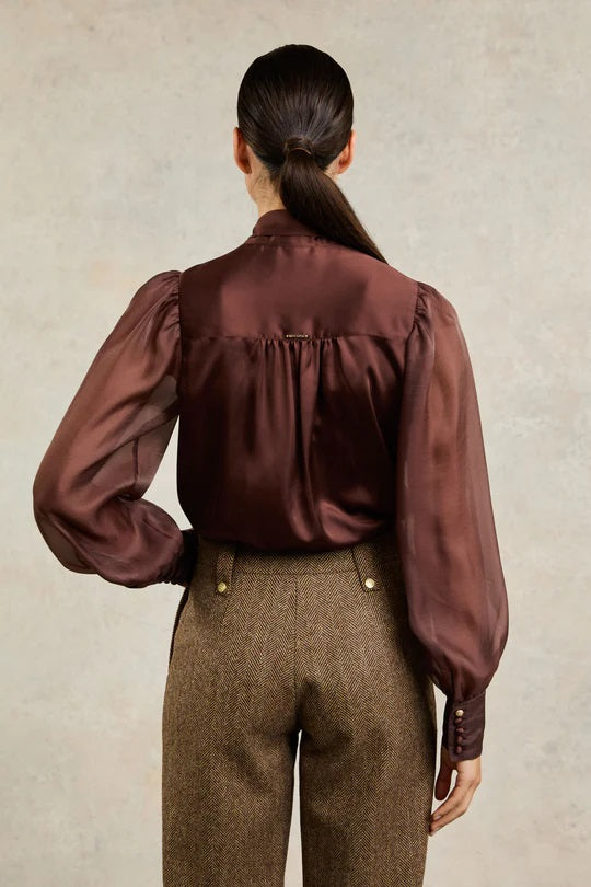 Holland Cooper Ariella Blouse in Chocolate Model Back