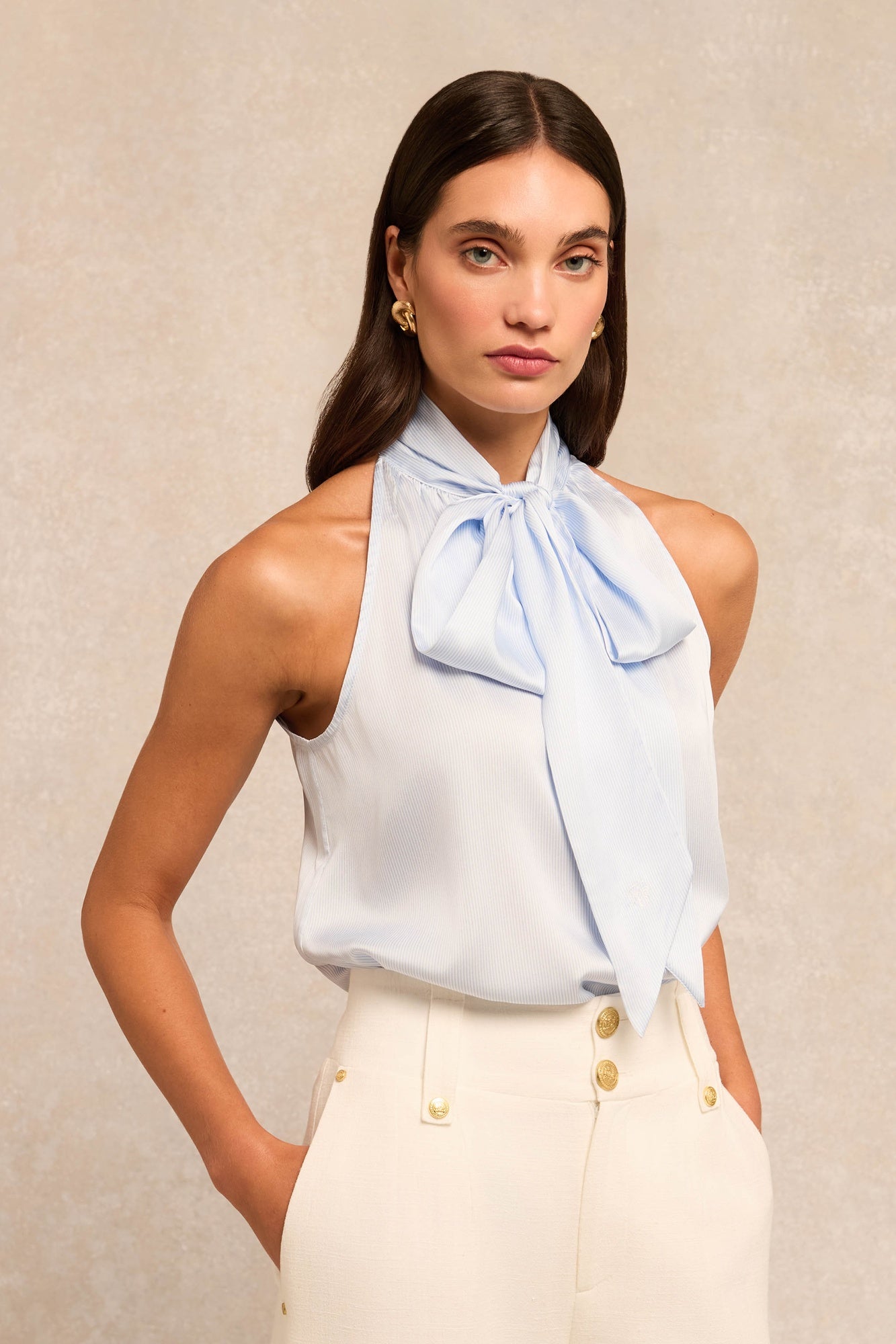Holland Cooper Ariella Sleeveless Blouse in Sky Stripe