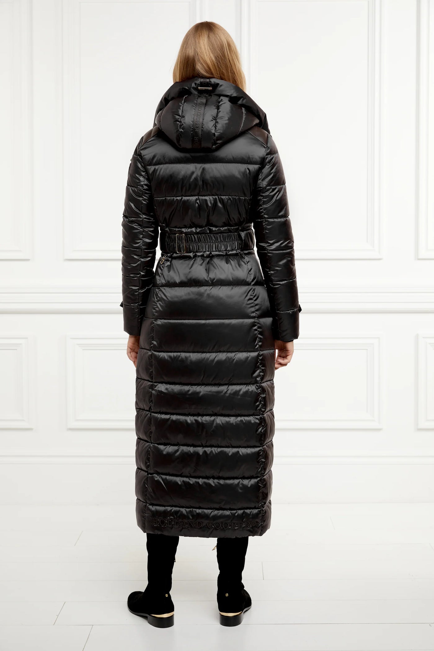 Holland Cooper Arosa Quilted Longline Ladies Coat in Black Model Back