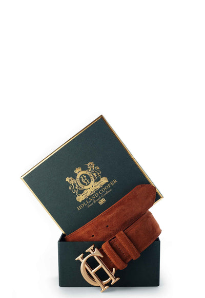 Holland Cooper Classic Suede Ladies Belt in Tan Box