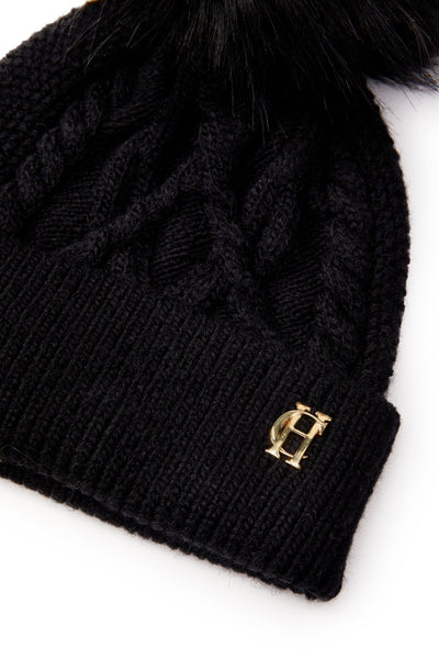 Holland Cooper Cortina Ladies Bobble Hat in Black Logo