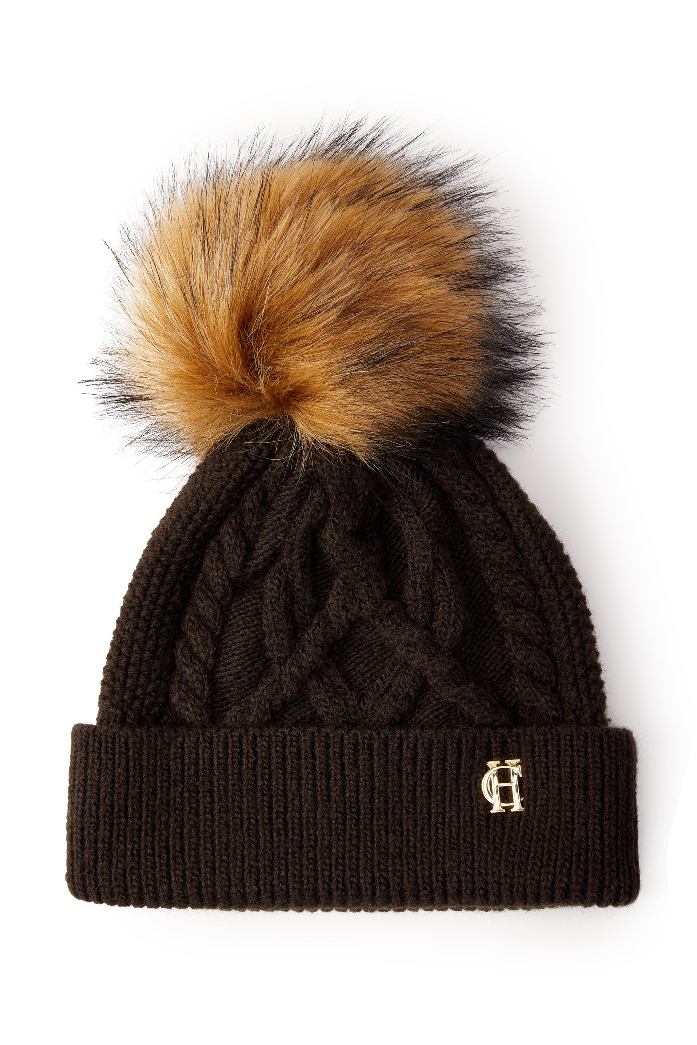 Holland Cooper Cortina Ladies Bobble Hat in Chocolate Front
